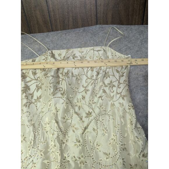 JS Collections Y2K Vintage Strappy Beaded Gold/Tan Formal Dress Slit Size 10 90s - Picture 7 of 11